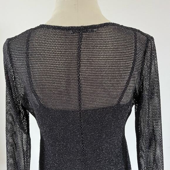 Zara Long Sleeve Metallic Mesh Overlay Midi Dress Sz M Whimsygoth Witchy - Picture 7 of 9